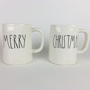Rae Dunn Magenta 2PC MERRY‎ CHRISTMAS Mug Set